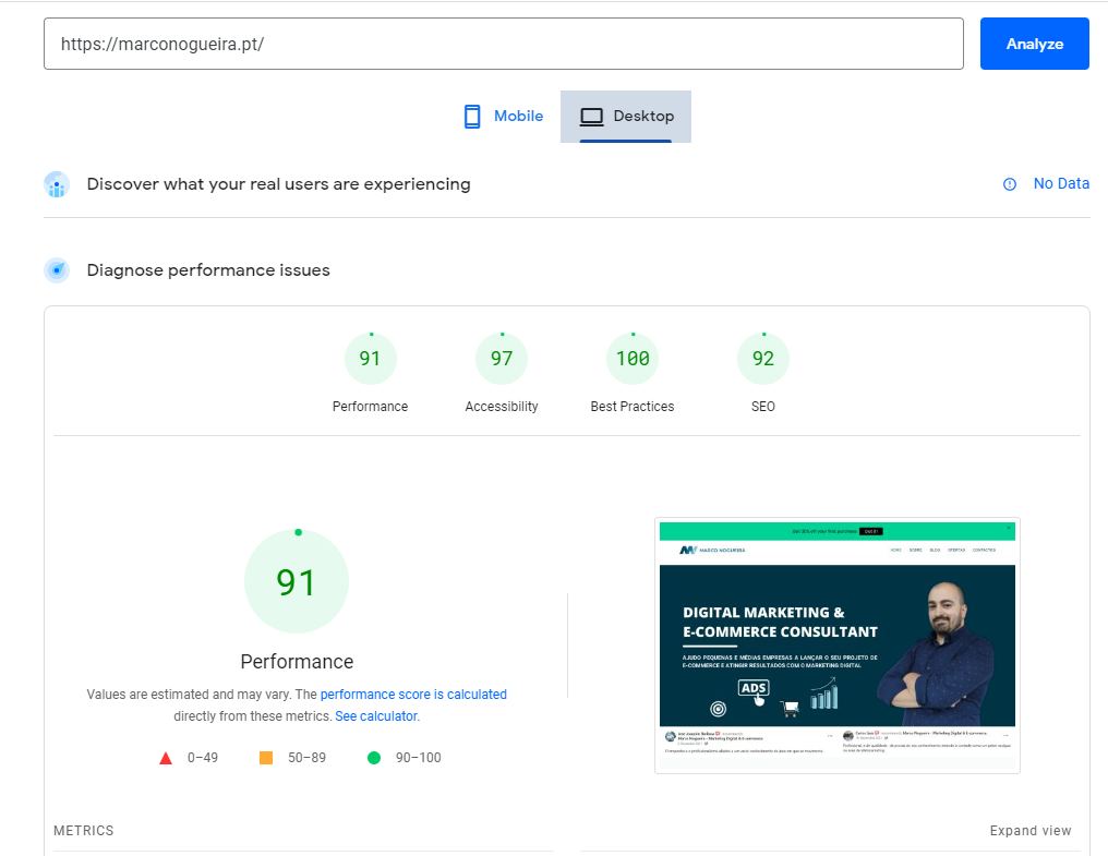 page speed insights desktop